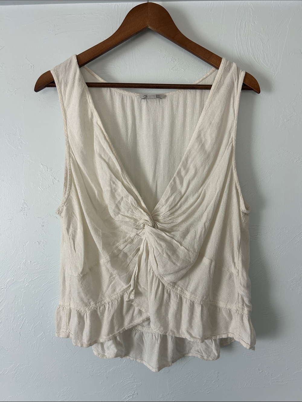 American Eagle Outfitters Cream Twist-Front Ruffle Hem Tank